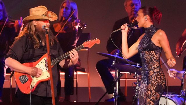 Dua Lipa and Chris Stapleton perform Think I'm in Love with You during the 59th annual Academy of Country Music Awards on 16 May 2024, at the Ford Center in Frisco, Texas